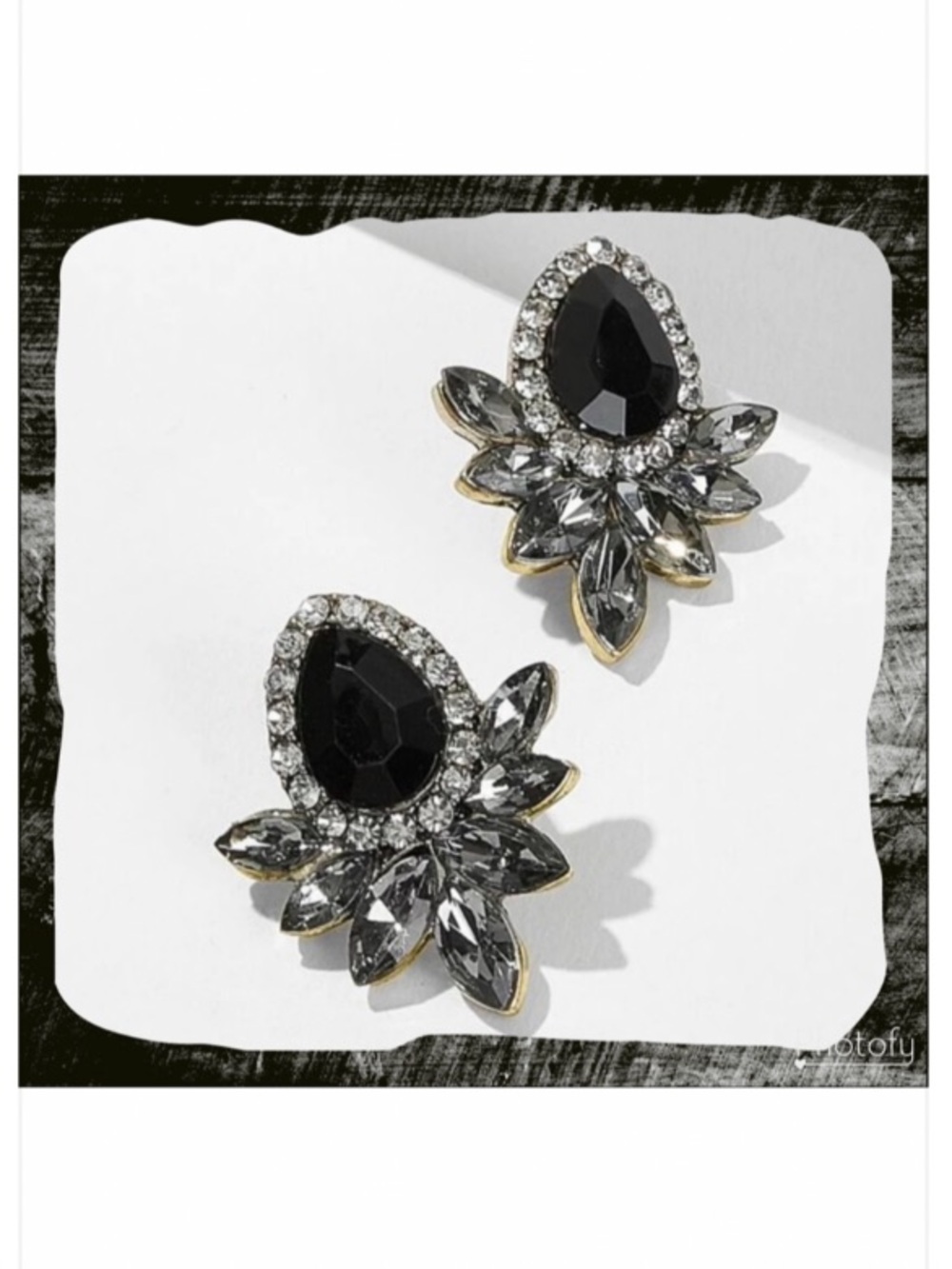 Black Onyx Crystal Teardrop Statement Earrings